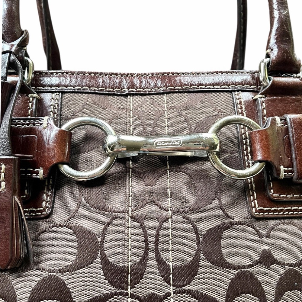 Coach Brown Signature Canvas Satchel with Leather Trim - Picture 4 of 15